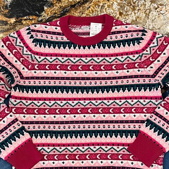 NWT J. Crew Pink, Green & Blue Fair Isle Cotton Sweater - Picture 6 of 11